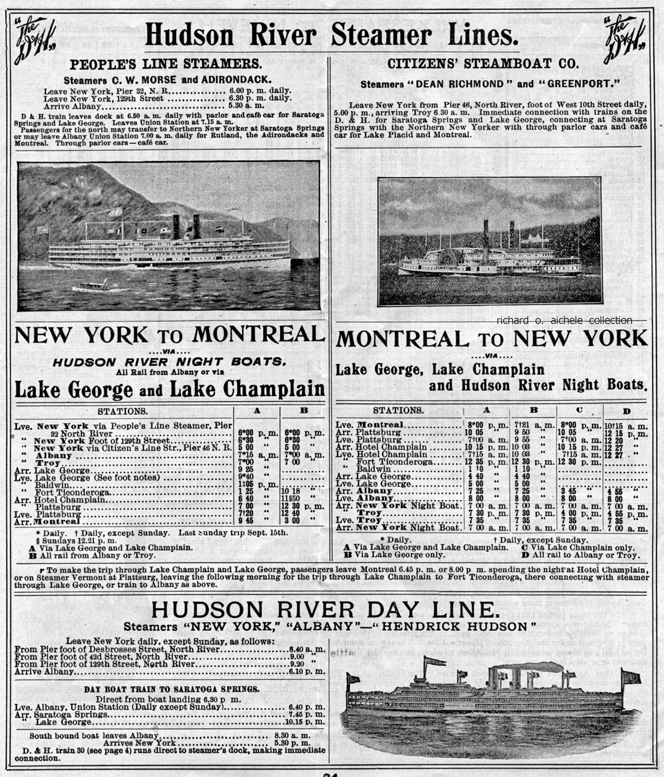 D&H train / steamboat schedule 1907